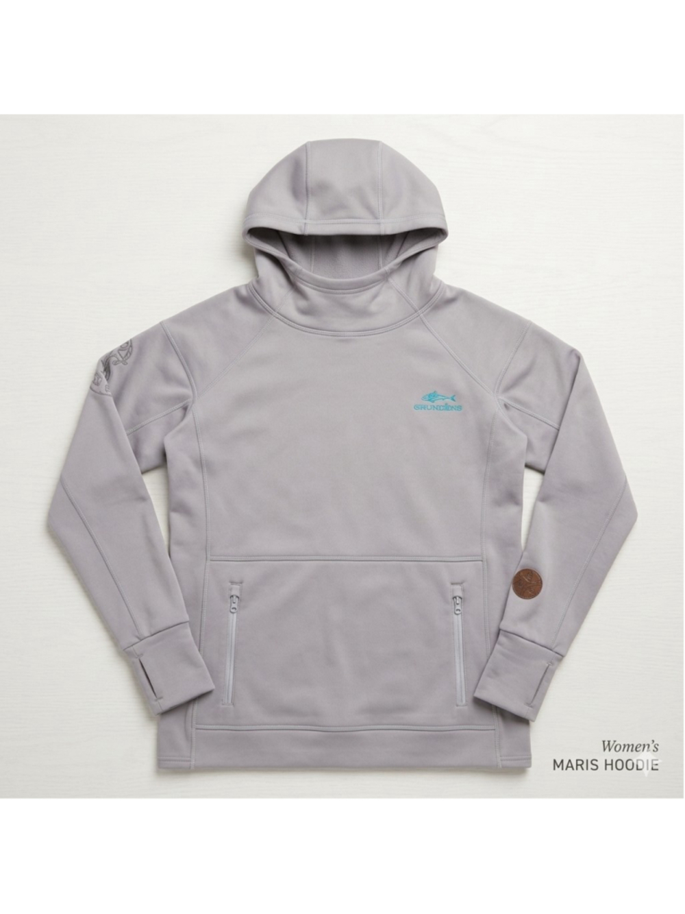 Grundens Women's Maris Technical Hoodie Gray Teal Fishing Fleece Jacket Size M